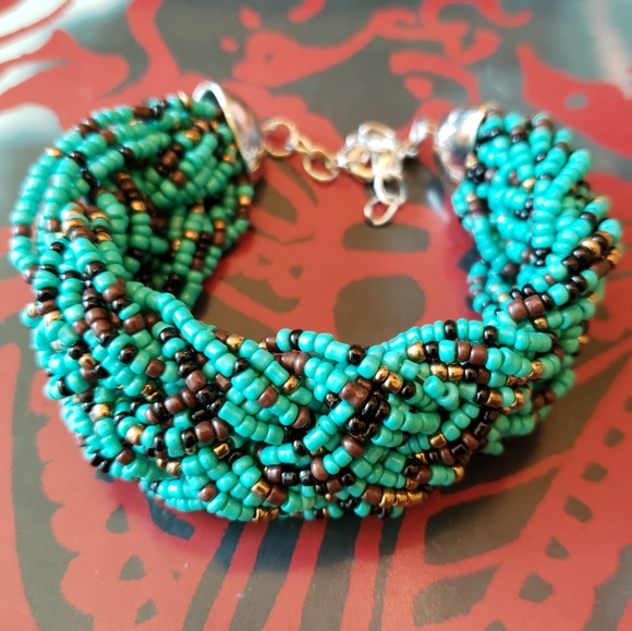 Vintage Turquoise Bracelet Braided a Glass Beads. - Picture 6 of 6